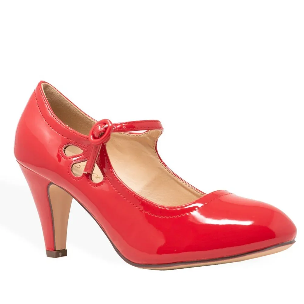 Chase & Chloe Kimmy-21 Women's Round Toe Pierced Mid Heel Mary Jane Style Dress - Picture 2 of 4